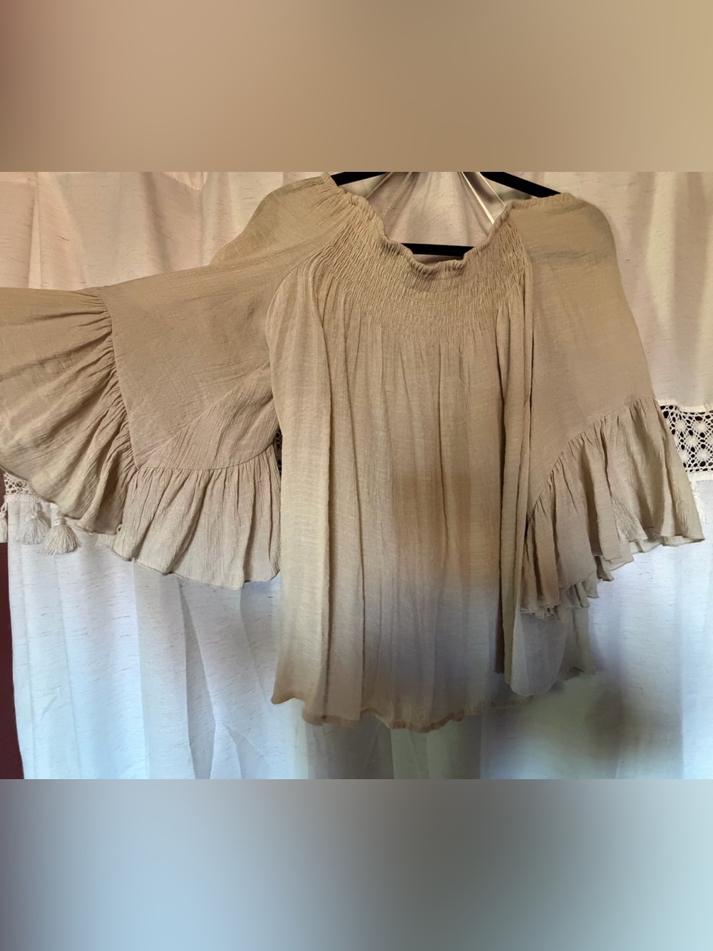 Chico's Cream Ruffle Bell Sleeve Tunic